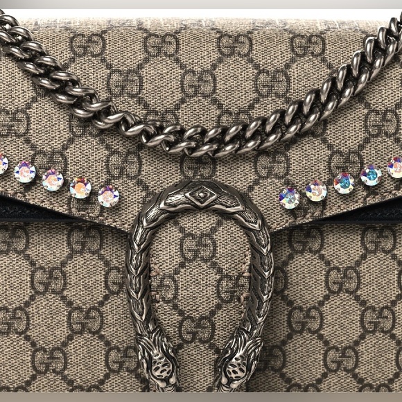 Gucci Beige and Black Monogram Crystal Dionysus Small Shoulder Bag - Picture 9 of 17
